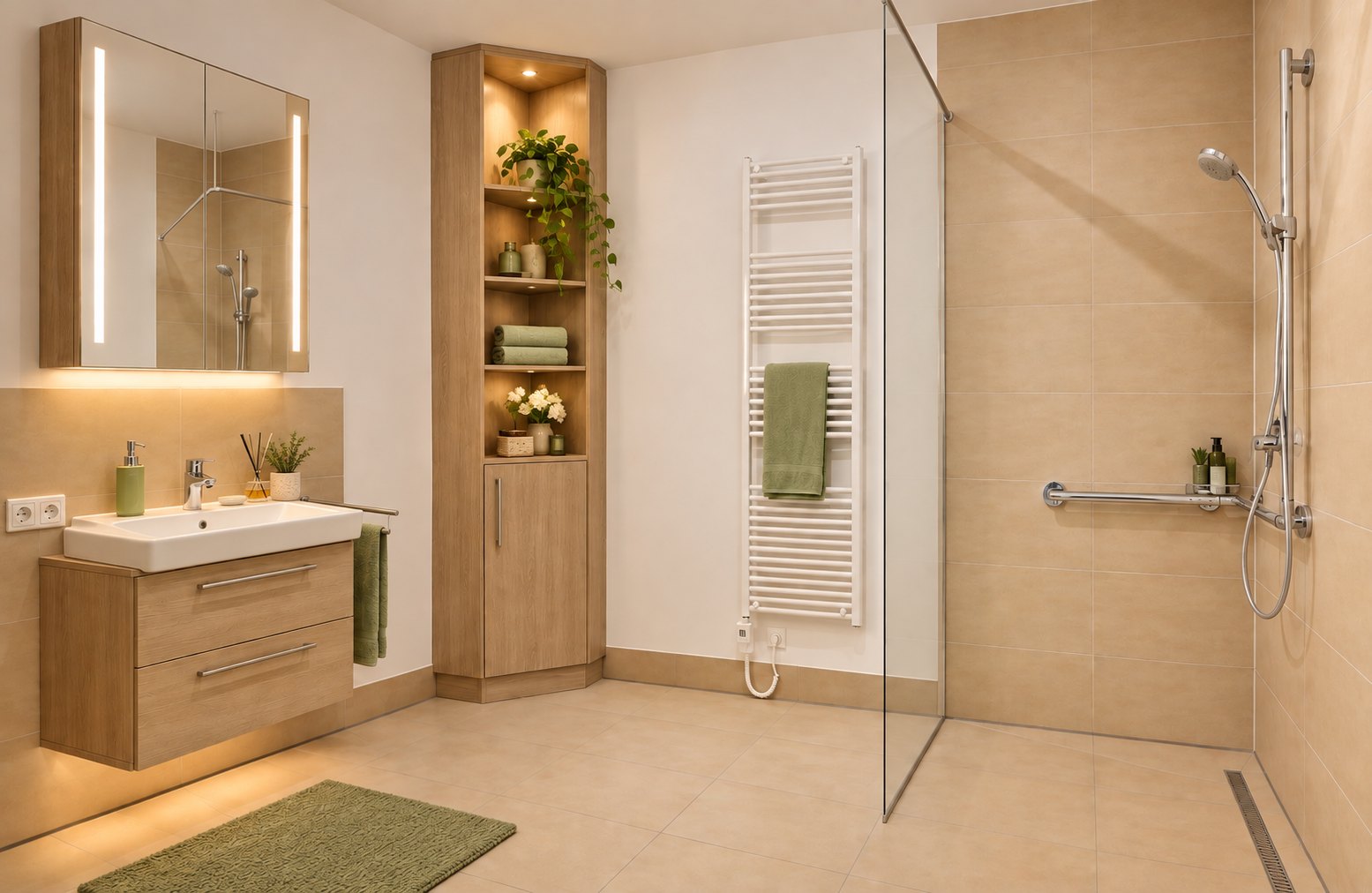 Badezimmer mit bodengleicher Dusche